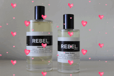Perfume bottles with floating hearts